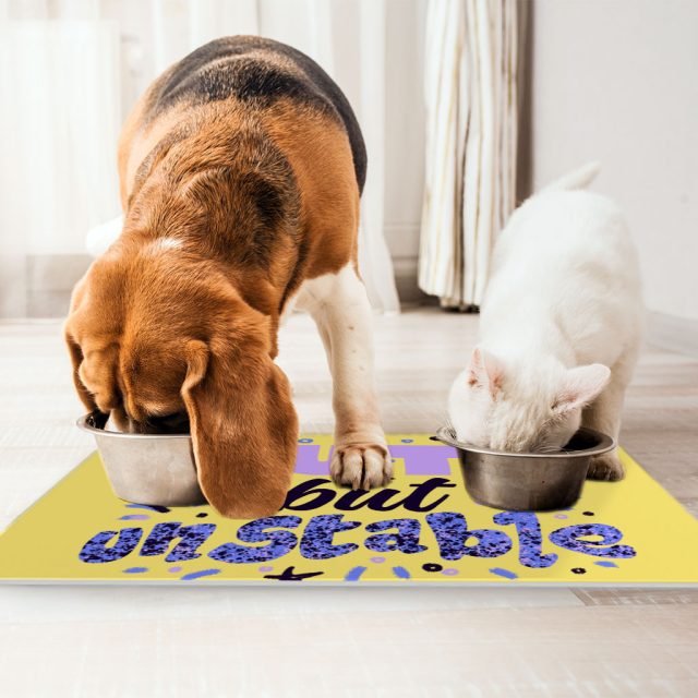 Cute but Unstable Pet Food Mat - Funny Design Anti-Slip Pet Bowl Mat - Graphic Pet Feeding Mat - Image 4