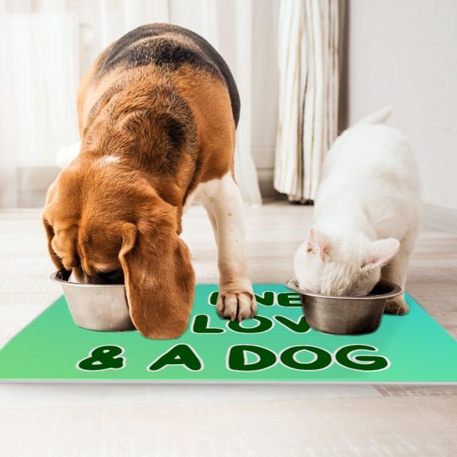 All I Need is Love and a Dog Pet Food Mat - Cute Anti-Slip Pet Bowl Mat - Graphic Pet Feeding Mat - Image 4