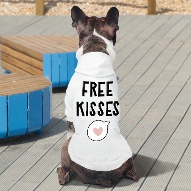 Free Kisses Dog Hoodie - Word Print Dog Coat - Minimalist Dog Clothing - Image 5