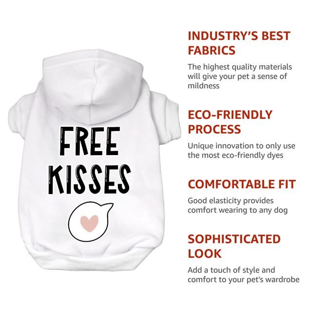 Free Kisses Dog Hoodie - Word Print Dog Coat - Minimalist Dog Clothing - Image 8