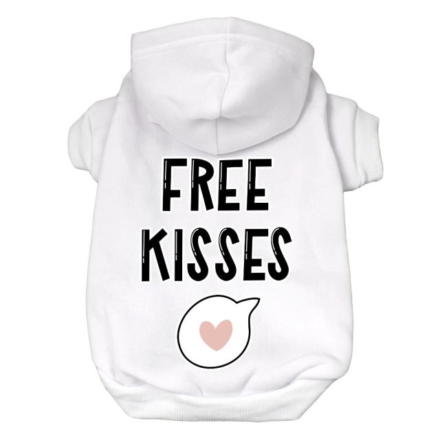 Free Kisses Dog Hoodie - Word Print Dog Coat - Minimalist Dog Clothing - Image 2