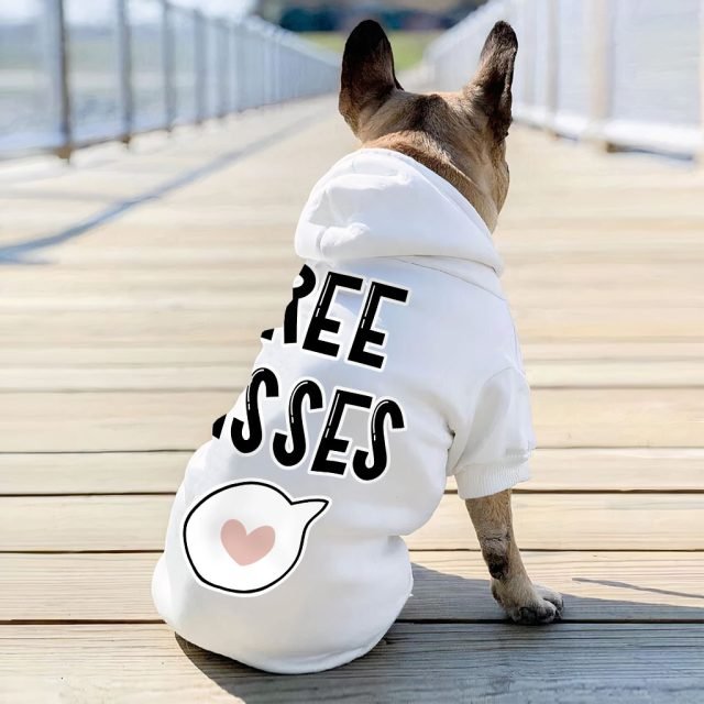 Free Kisses Dog Hoodie - Word Print Dog Coat - Minimalist Dog Clothing - Image 6