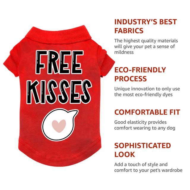 Free Kisses Dog Polo Shirt - Word Print Dog T-Shirt - Minimalist Dog Clothing - Image 8