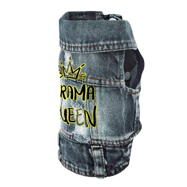 Drama Queen Dog Denim Vest - Funny Dog Denim Jacket - Themed Dog Clothing - Image 3