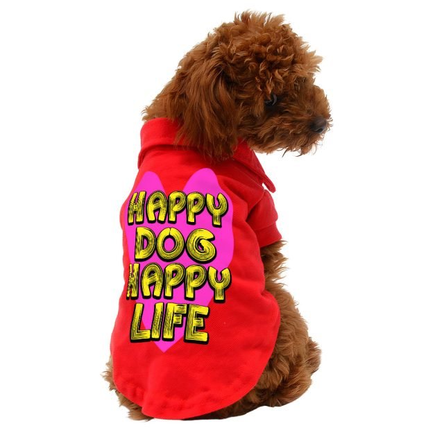 Happy Dog Happy Life Dog Polo Shirt - Phrase Dog T-Shirt - Art Print Dog Clothing - Image 4