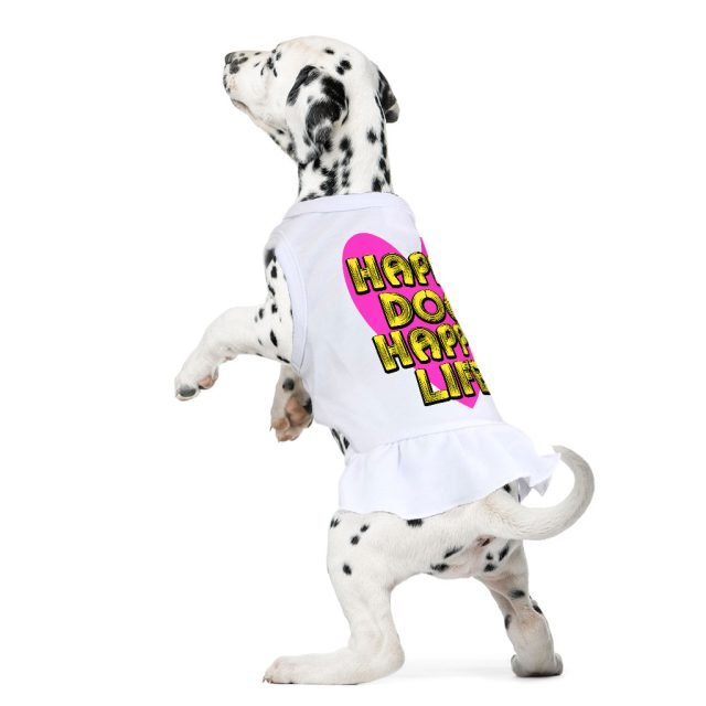 Happy Dog Happy Life Dog Sundress - Phrase Dog Dress Shirt - Art Print Dog Clothing - Image 4