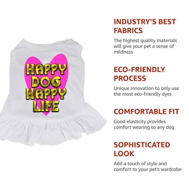 Happy Dog Happy Life Dog Sundress - Phrase Dog Dress Shirt - Art Print Dog Clothing - Image 7