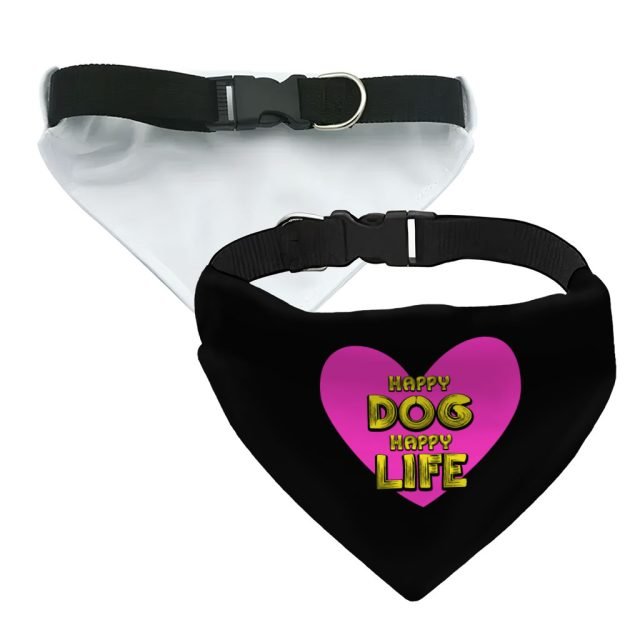 Happy Dog Happy Life Pet Bandana Collar - Phrase Scarf Collar - Art Print Dog Bandana - Image 4