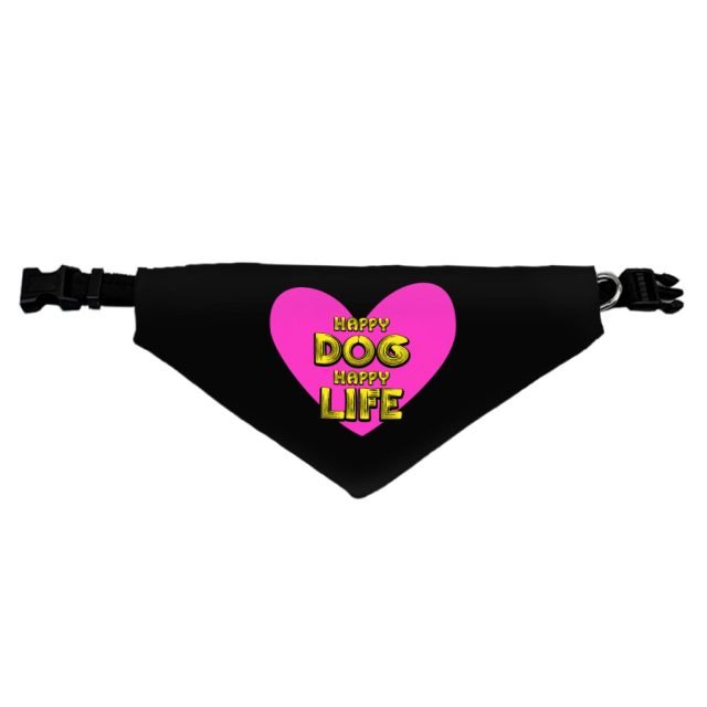 Happy Dog Happy Life Pet Bandana Collar - Phrase Scarf Collar - Art Print Dog Bandana - Image 3