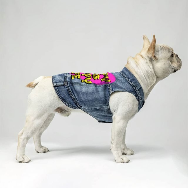 Happy Dog Happy Life Dog Denim Vest - Phrase Dog Denim Jacket - Art Print Dog Clothing - Image 5