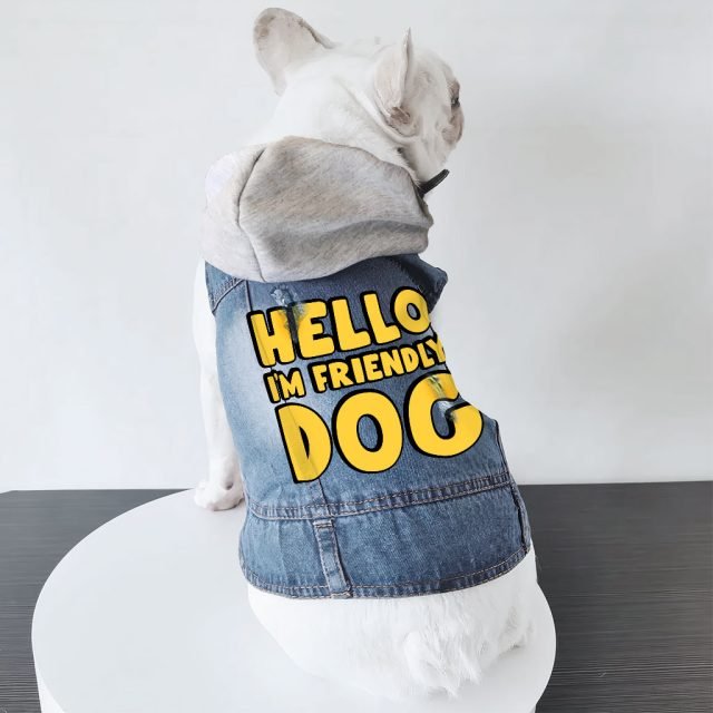 I'm Friendly Dog Dog Denim Jacket - Themed Dog Denim Coat - Cute Dog Clothing - Image 6