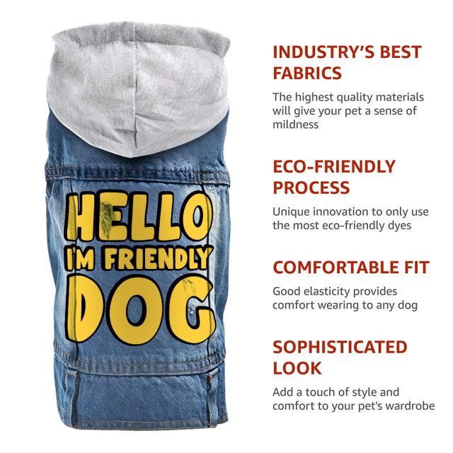 I'm Friendly Dog Dog Denim Jacket - Themed Dog Denim Coat - Cute Dog Clothing - Image 8