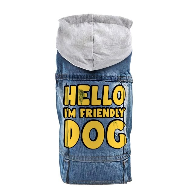 I'm Friendly Dog Dog Denim Jacket - Themed Dog Denim Coat - Cute Dog Clothing - Image 2