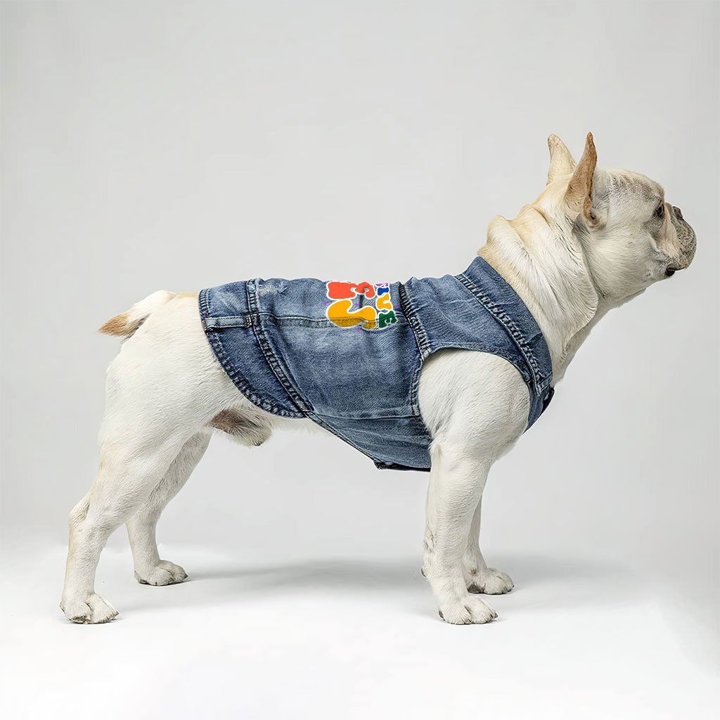 Pawsitive Vibes Dog Denim Vest - Colorful Text Dog Denim Jacket - Cool Dog Clothing