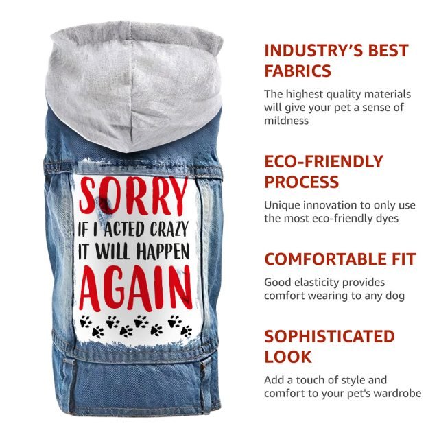 Acted Crazy Dog Denim Jacket - Funny Dog Denim Coat - Colorful Dog Clothing
