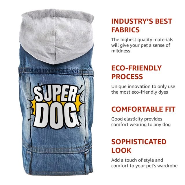 Super Dog Denim Jacket - Colorful Dog Denim Coat - Graphic Dog Clothing