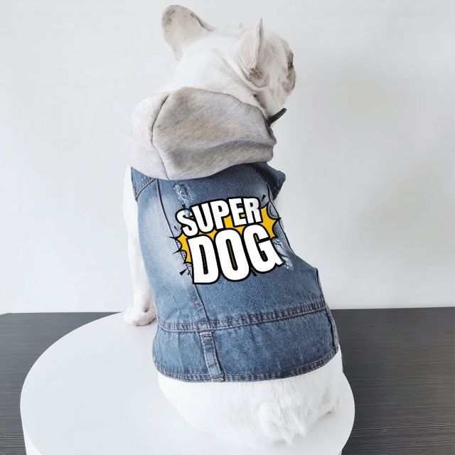 Super Dog Denim Jacket - Colorful Dog Denim Coat - Graphic Dog Clothing
