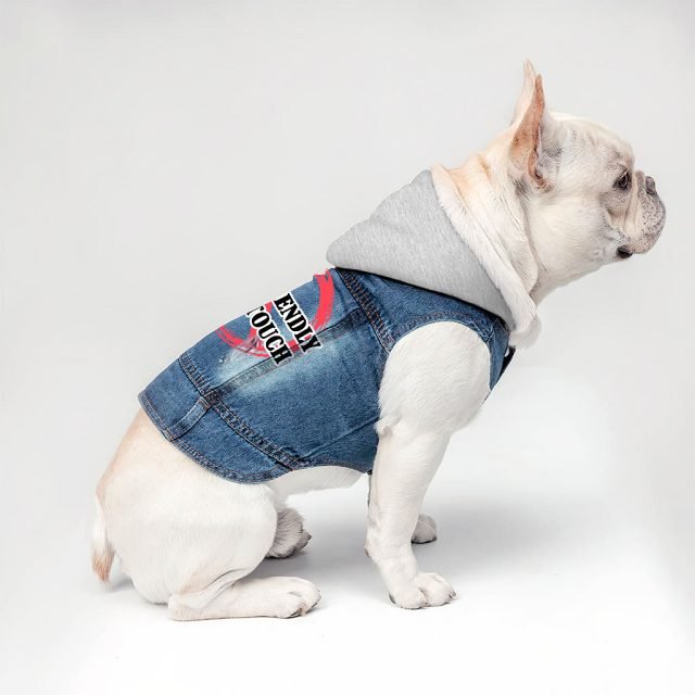 Not Friendly Don't Touch Dog Denim Jacket - Quote Dog Denim Coat - Graphic Dog Clothing