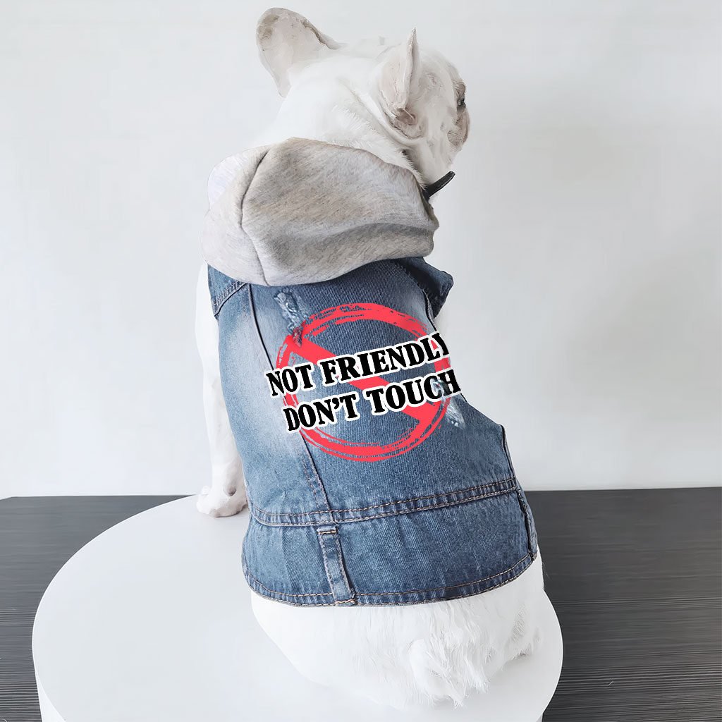 Not Friendly Don't Touch Dog Denim Jacket - Quote Dog Denim Coat - Graphic Dog Clothing