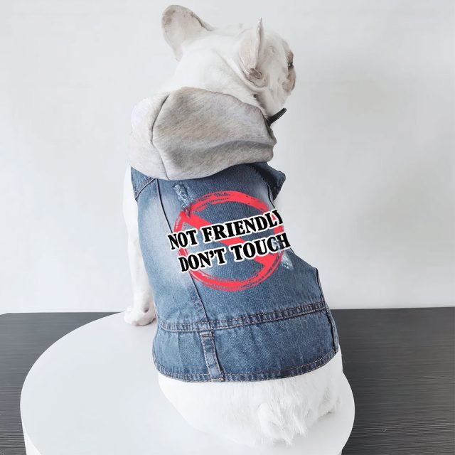 Not Friendly Don't Touch Dog Denim Jacket - Quote Dog Denim Coat - Graphic Dog Clothing