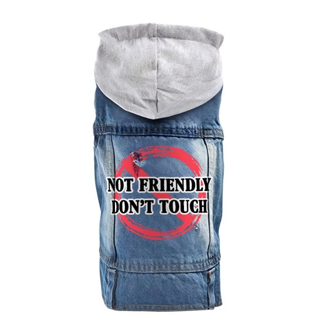 Not Friendly Don't Touch Dog Denim Jacket - Quote Dog Denim Coat - Graphic Dog Clothing - Image 2