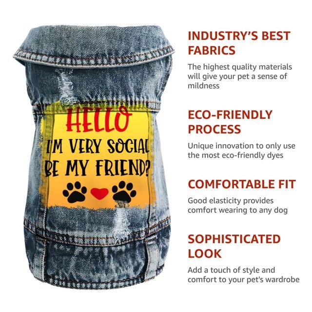 Friend Dog Denim Vest - Colorful Dog Denim Jacket - Printed Dog Clothing
