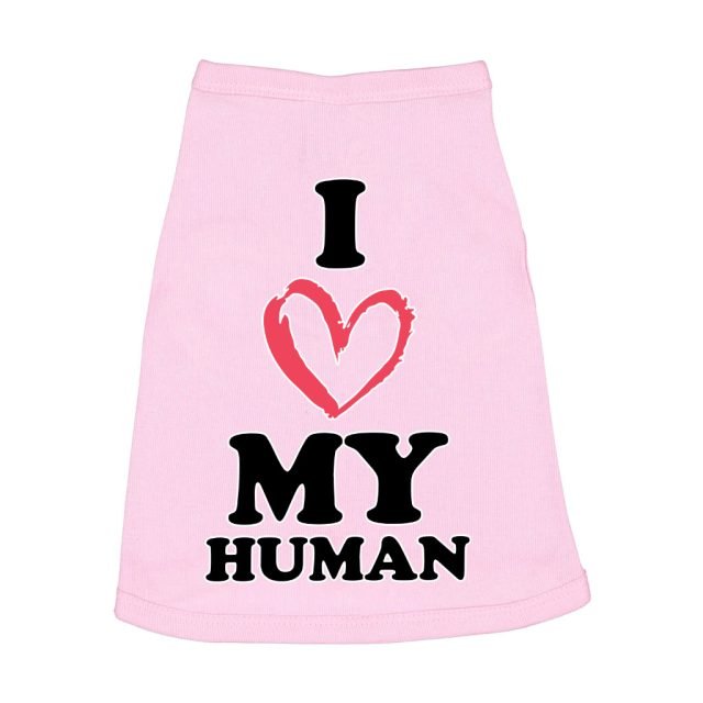 I Love My Human Dog Sleeveless Shirt - Text Design Dog Shirt - Heart Dog Clothing - Image 2