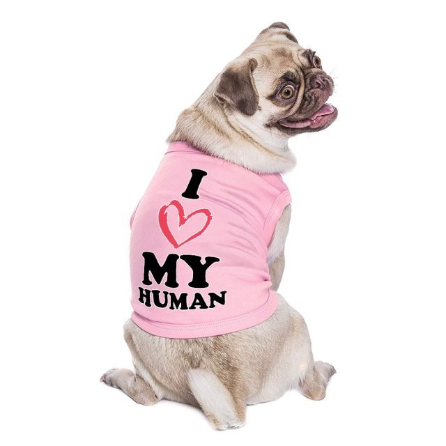 I Love My Human Dog Sleeveless Shirt - Text Design Dog Shirt - Heart Dog Clothing - Image 4